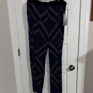 NY Collection Blue and Black Patterned Pants